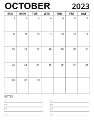 5. Printable calendar template, October 2023, Portrait. Free, printable, monthly, calendar, pdf, png, print, download.