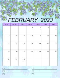 2. Printable monthly calendar, February 2023, Portrait. Free, printable, monthly, calendar, pdf, png, print, download.