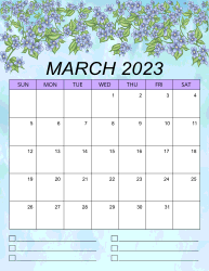 2. Printable monthly calendar, March 2023, Portrait. Free, printable, monthly, calendar, pdf, png, print, download.
