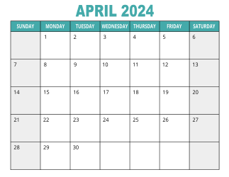 1. Free printable calendar, April 2024, Landscape. Free, printable, monthly, calendar, pdf, png, print, download.