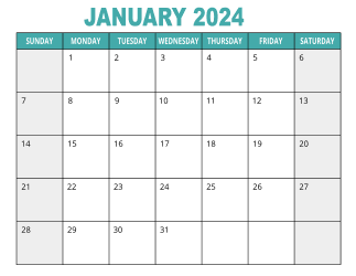 1. Free printable calendar, January 2024, Landscape. Free, printable, monthly, calendar, pdf, png, print, download.