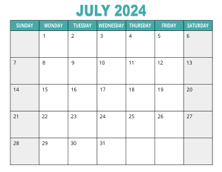 1. Free printable calendar, July 2024, Landscape. Free, printable, monthly, calendar, pdf, png, print, download.