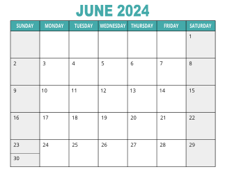 1. Free printable calendar, June 2024, Landscape. Free, printable, monthly, calendar, pdf, png, print, download.