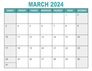 1. Free printable calendar, March 2024, Landscape. Free, printable, monthly, calendar, pdf, png, print, download.