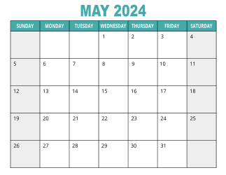 1. Free printable calendar, May 2024, Landscape. Free, printable, monthly, calendar, pdf, png, print, download.