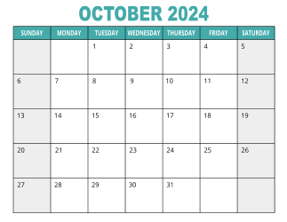 1. Free printable calendar, October 2024, Landscape. Free, printable, monthly, calendar, pdf, png, print, download.