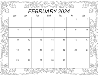 6. Free printable monthly calendar, February 2024, Landscape. Free, printable, monthly, calendar, pdf, png, print, download.