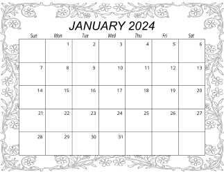 6. Free printable monthly calendar, January 2024, Landscape. Free, printable, monthly, calendar, pdf, png, print, download.