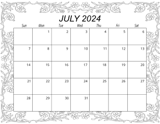 6. Free printable monthly calendar, July 2024, Landscape. Free, printable, monthly, calendar, pdf, png, print, download.