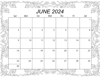 6. Free printable monthly calendar, June 2024, Landscape. Free, printable, monthly, calendar, pdf, png, print, download.