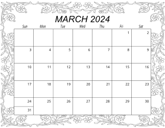 6. Free printable monthly calendar, March 2024, Landscape. Free, printable, monthly, calendar, pdf, png, print, download.