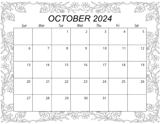 6. Free printable monthly calendar, October 2024, Landscape. Free, printable, monthly, calendar, pdf, png, print, download.