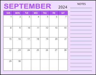 3. Monthly calendar printable, September 2024, Landscape. Free, printable, monthly, calendar, pdf, png, print, download.