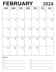 5. Printable calendar template, February 2024, Portrait. Free, printable, monthly, calendar, pdf, png, print, download.