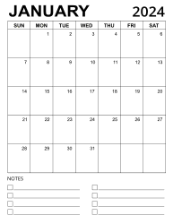 5. Printable calendar template, January 2024, Portrait. Free, printable, monthly, calendar, pdf, png, print, download.