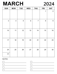 5. Printable calendar template, March 2024, Portrait. Free, printable, monthly, calendar, pdf, png, print, download.