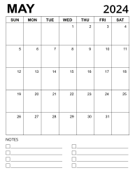 5. Printable calendar template, May 2024, Portrait. Free, printable, monthly, calendar, pdf, png, print, download.