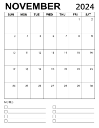 5. Printable calendar template, November 2024, Portrait. Free, printable, monthly, calendar, pdf, png, print, download.