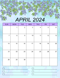 2. Printable monthly calendar, April 2024, Portrait. Free, printable, monthly, calendar, pdf, png, print, download.