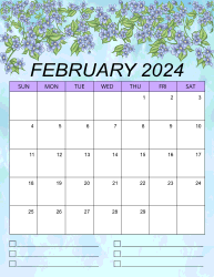 2. Printable monthly calendar, February 2024, Portrait. Free, printable, monthly, calendar, pdf, png, print, download.