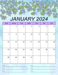 2. Printable monthly calendar, January 2024, Portrait. Free, printable, monthly, calendar, pdf, png, print, download.