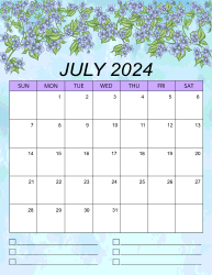 2. Printable monthly calendar, July 2024, Portrait. Free, printable, monthly, calendar, pdf, png, print, download.