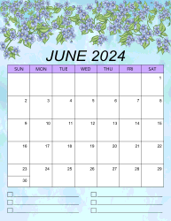 2. Printable monthly calendar, June 2024, Portrait. Free, printable, monthly, calendar, pdf, png, print, download.