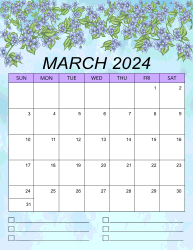 2. Printable monthly calendar, March 2024, Portrait. Free, printable, monthly, calendar, pdf, png, print, download.