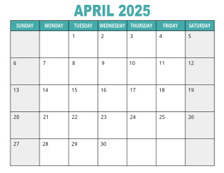1. Free printable calendar, April 2025, Landscape. Free, printable, monthly, calendar, pdf, png, print, download.