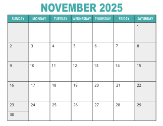 1. Free printable calendar, November 2025, Landscape. Free, printable, monthly, calendar, pdf, png, print, download.