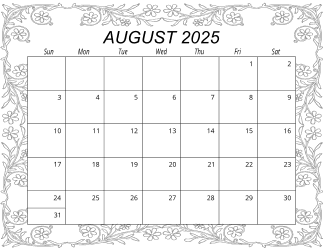 6. Free printable monthly calendar, August 2025, Landscape. Free, printable, monthly, calendar, pdf, png, print, download.
