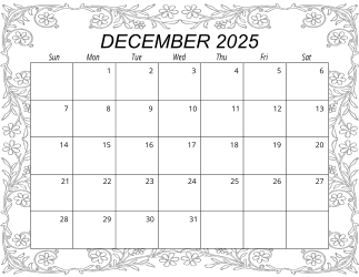 6. Free printable monthly calendar, December 2025, Landscape. Free, printable, monthly, calendar, pdf, png, print, download.