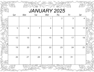 6. Free printable monthly calendar, January 2025, Landscape. Free, printable, monthly, calendar, pdf, png, print, download.