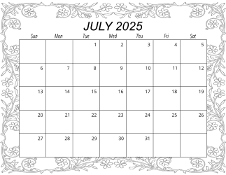6. Free printable monthly calendar, July 2025, Landscape. Free, printable, monthly, calendar, pdf, png, print, download.