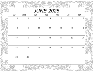 6. Free printable monthly calendar, June 2025, Landscape. Free, printable, monthly, calendar, pdf, png, print, download.