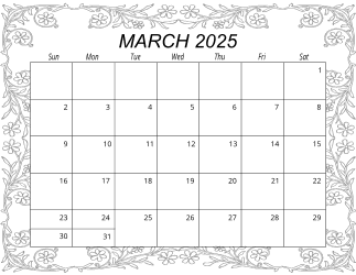 6. Free printable monthly calendar, March 2025, Landscape. Free, printable, monthly, calendar, pdf, png, print, download.
