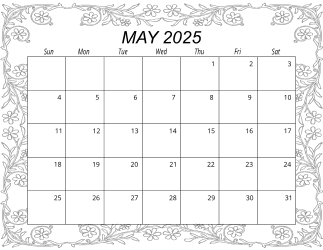 6. Free printable monthly calendar, May 2025, Landscape. Free, printable, monthly, calendar, pdf, png, print, download.