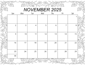 6. Free printable monthly calendar, November 2025, Landscape. Free, printable, monthly, calendar, pdf, png, print, download.
