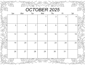 6. Free printable monthly calendar, October 2025, Landscape. Free, printable, monthly, calendar, pdf, png, print, download.