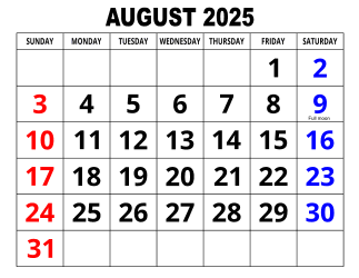 4. Large print monthly calendar, August 2025, Landscape, With Federal US Holidays. Free, printable, monthly, calendar, pdf, png, print, download.