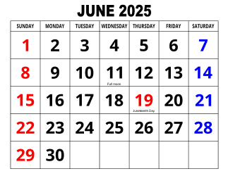 4. Large print monthly calendar, June 2025, Landscape, With Federal US Holidays. Free, printable, monthly, calendar, pdf, png, print, download.