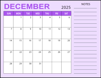 3. Monthly calendar printable, December 2025, Landscape. Free, printable, monthly, calendar, pdf, png, print, download.