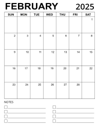 5. Printable calendar template, February 2025, Portrait. Free, printable, monthly, calendar, pdf, png, print, download.