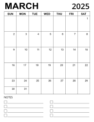 5. Printable calendar template, March 2025, Portrait. Free, printable, monthly, calendar, pdf, png, print, download.