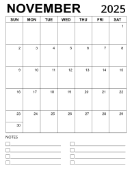 5. Printable calendar template, November 2025, Portrait. Free, printable, monthly, calendar, pdf, png, print, download.