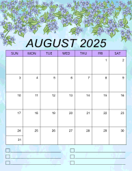 2. Printable monthly calendar, August 2025, Portrait. Free, printable, monthly, calendar, pdf, png, print, download.