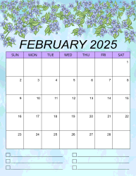 2. Printable monthly calendar, February 2025, Portrait. Free, printable, monthly, calendar, pdf, png, print, download.