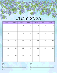 2. Printable monthly calendar, July 2025, Portrait. Free, printable, monthly, calendar, pdf, png, print, download.