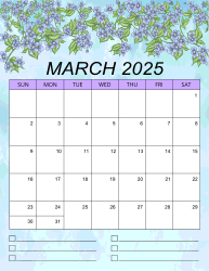 2. Printable monthly calendar, March 2025, Portrait. Free, printable, monthly, calendar, pdf, png, print, download.