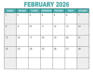 1. Free printable calendar, February 2026, Landscape. Free, printable, monthly, calendar, pdf, png, print, download.